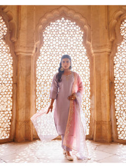 Bannhi by Priyanka Rathore - Women'S Lavender Embellished Kurta with Palazzo and Dupatta