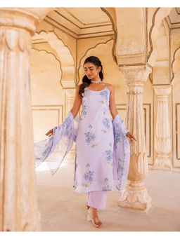 Bannhi by Priyanka Rathore - Women'S Pastel Lilac Kota Doriya Kurta with Pant and Dupatta