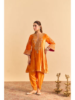 Sheetal Batra - Eira - Silk Velvet Orange A-Line Kurta with Dhoti