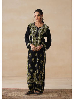 House of Chikankari - Women Rayon Full Sleeves Black Chikankari Kurta with Palazoo