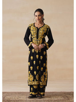 House of Chikankari - Women Black Rayon Full Sleeves Chikankari Kurta with Palazoo
