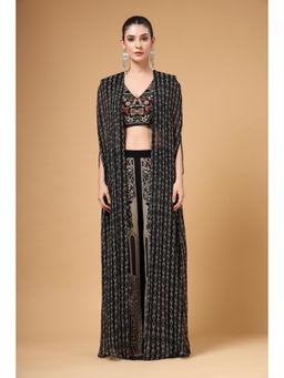 Gazab By Miku Kumar - Women Black Georgette Abstract Blouse with Palazzo and Cape