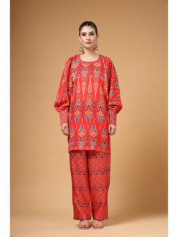 Gazab By Miku Kumar - Women Red Silk Abstract Kurta with Pant