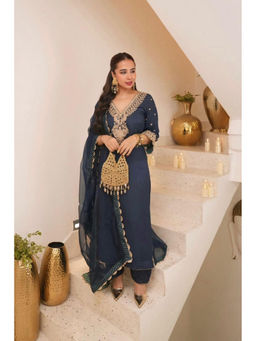 Sheetal Batra - Mysha - Deep Blue Long Kurta with Salwar and heavy Dupatta
