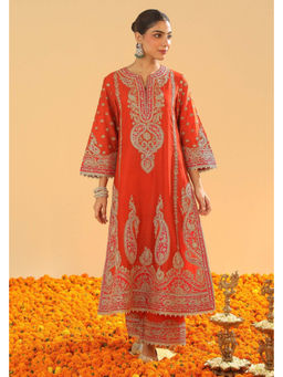 Sheetal Batra - Misam - Burnt Orange Long A-Line Kurta with Palazzo