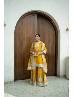 Sheetal Batra - Raina - Glaze Mustard Short Kurta with Sharara and Dupatta