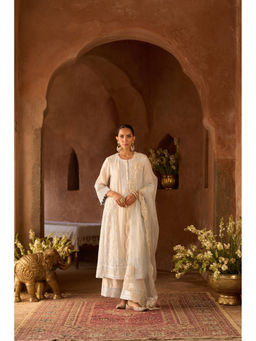 Sheetal Batra - Ena - Daisy Ivory with Blue Long A-Line Kurta with Palazzo and light Dupatta