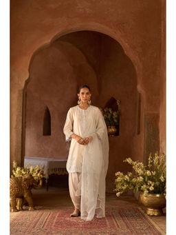 Sheetal Batra - Nyra - Daisy Ivory with Blue Short Kurta with Dhoti and light Dupatta