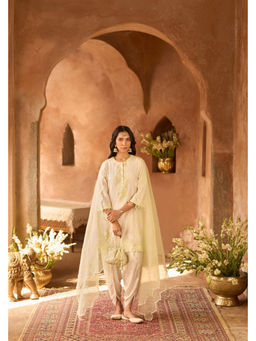 Sheetal Batra - Nyra - Daisy Ivory with Mint Green Short Kurta with Dhoti and light Dupatta