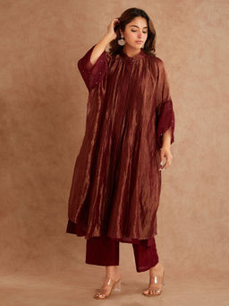 Priya Chaudhary - Women'S Brown Kaftan Kurta with Slip and Pant