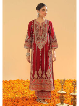 Sheetal Batra - Rua - Deep Red Long A-Line Kurta with Palazzo and Dupatta