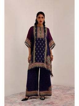 SURKH SYAHI - Women's Kaashni Purple Kaftan Kurta With Slip And Palazzo