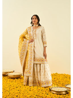 Sheetal Batra - Shabina- Daisy Ivory Short Kurta with Gharara and Dupatta