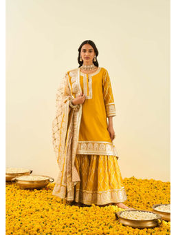 Sheetal Batra - Shabina- Glaze Mustard Short Kurta with Gharara and Dupatta