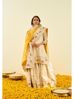 Sheetal Batra - Shafna Daisy Ivory Short Kurta with Gharara and Dupatta