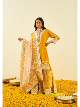 Sheetal Batra - Shafna- Glaze Mustard Short Kurta with Gharara and Dupatta