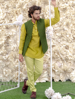 Runit Gupta - Green Bundi-kurta (Set of 3)