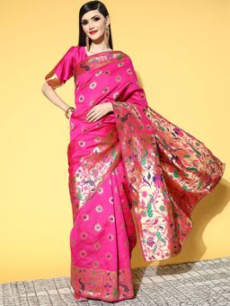 Odette - Silk Blend Pink Woven Design Saree with Unstitched Blouse