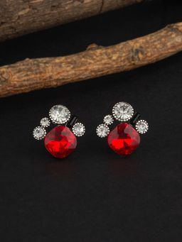 E2O - Contemporary Silver Toned with Diamond Stud Earring for Womens