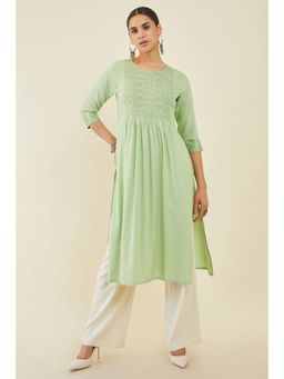 Soch - Women Green Rayon Embroidered Kurta
