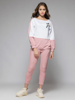 SHAYE - Pink Colorblock Knit Co-Ords for Women (Set of 2)