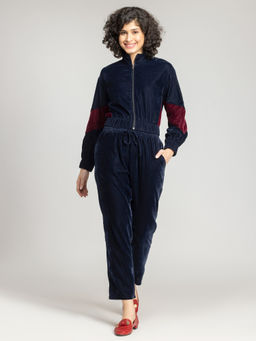 SHAYE - Navy Blue Solid Velvet Casual Co-Ords for Women (Set of 2)