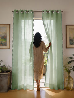 Urban Space - Sheer Curtain for Window Eyelets & Tieback-Mint Green (Set of 2)