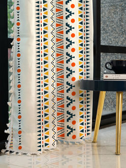 Urban Space - Cotton Window Curtains with Eyelets & Tieback 1 Piece Ikat Orange