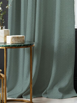 Urban Space - Solid Blackout Curtains Window Herringbone Design Green