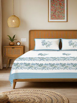 Urban Space - Rajasthani Ethnic 100% Cotton Double Bedsheet with 2 Pillow Covers, Blue