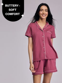Nykd by Nykaa - Buttery Soft Cotton Modal Button-Down Shorts Set Of 2 NYS927 Dusty Pink