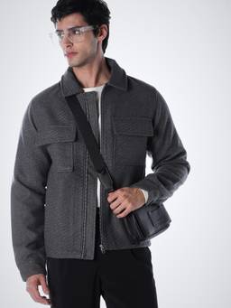 Jack & Jones - Men Dark Grey Zipped Jacket
