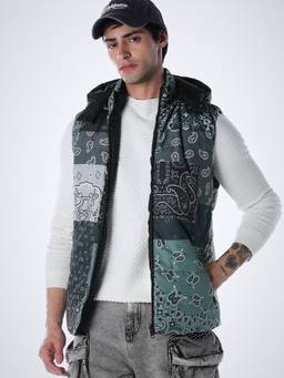 Jack & Jones - Men Green Printed Reversible Vest Jacket
