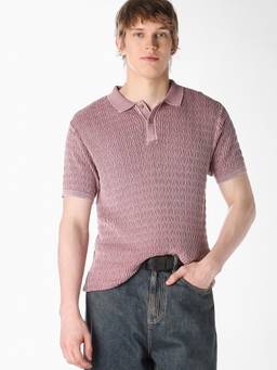 Jack & Jones - Men Cotton Knitted Pink Polo T-Shirt