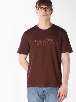 Jack & Jones - Men Dark Brown Embroidered T-Shirt