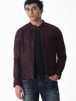 Jack & Jones - Men Maroon Leather Jacket