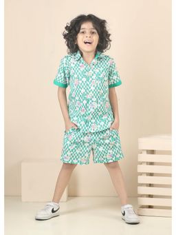 RATAN JAIPUR - Flower Grid Cotton Shirt - Green
