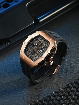 Tsar Bomba - Rose Gold Elemental Chronograph Skeleton Rectangular Dial Watch-Tb8204Q-35 (Medium)