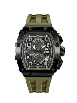 Tsar Bomba - Black Elemental Men Luxury Chronograph Olive Skeleton Dial Watch-Tb8204Q-38 (Medium)