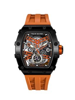 Tsar Bomba - Black Elemental Men Luxury Automatic Orange Skeleton Dial Watch-Tb8208A-40 (Medium)