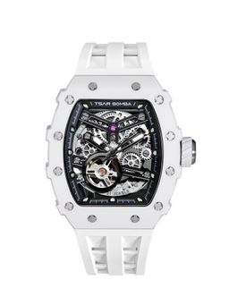 Tsar Bomba - White Elemental Automatic Black Skeleton Rectangular Dial Watch-Tb8208C-07 (Medium)