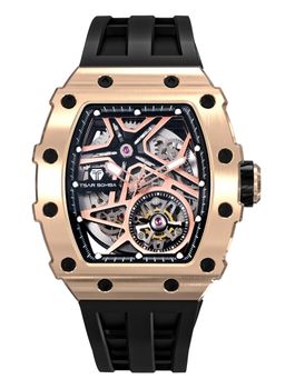 Tsar Bomba - Rose Gold Elemental Luxury Automatic Skeleton Rectangular Dial Watch-Tb8209A-05 (Medium)