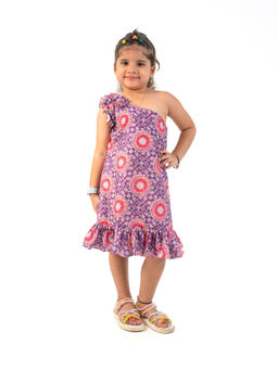 Lil Glam - Purple Floral One Shoulder Dress