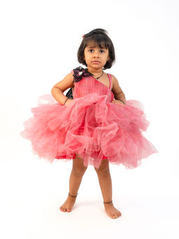 Lil Glam - Bow One Shoulder Pearl Embellished Up-Frill Dress