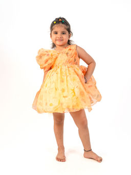 Lil Glam - Flowrish Yellow Organza Stylish Dress
