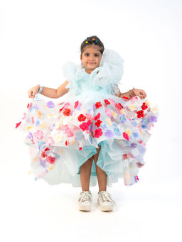 Lil Glam - Butterfly Flower Covered Over Frilled Beautified Net Dress