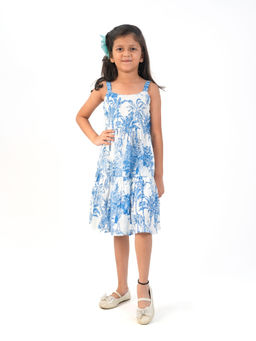 Lil Glam - Nature White & Blue Printed Dress