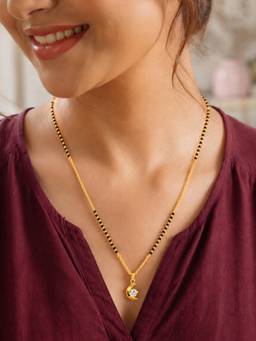 Digital Dress Room - Gold Plated Crescent Moon with Crystal Stone Short Mangalsutra Necklace