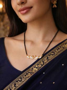 Digital Dress Room - Gold Plated Swan Diamond Studded Short Mangalsutra Elegant Necklace
