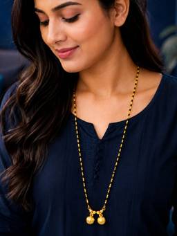 Digital Dress Room - Two Vati Long Mangalsutra with Black Gold Beads and Gold Plated Chain for Her.